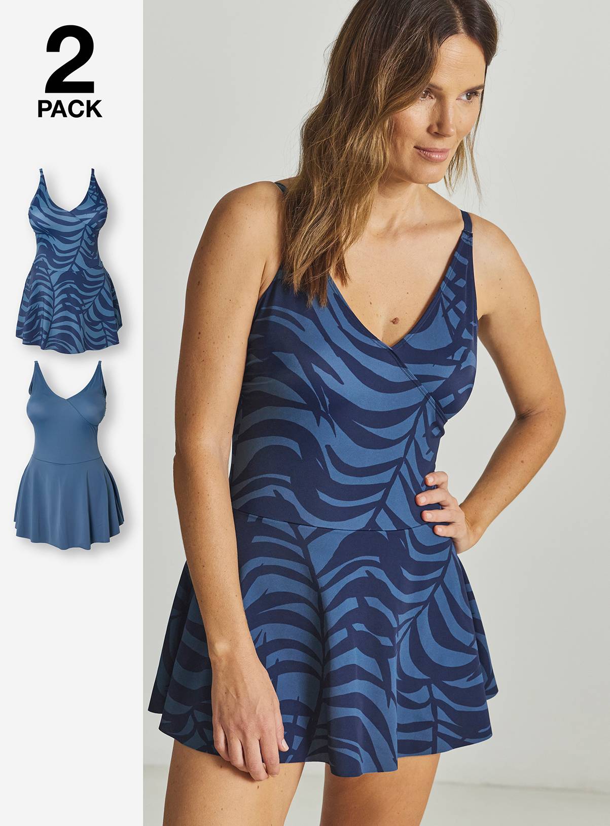 JD WILLIAMS Value 2 Pack Swimdresses Leaf Print 30 - Image 1